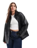 [ASOS Curve] ASOS DESIGN Curve leather-look harrington jacket in black 20 Black