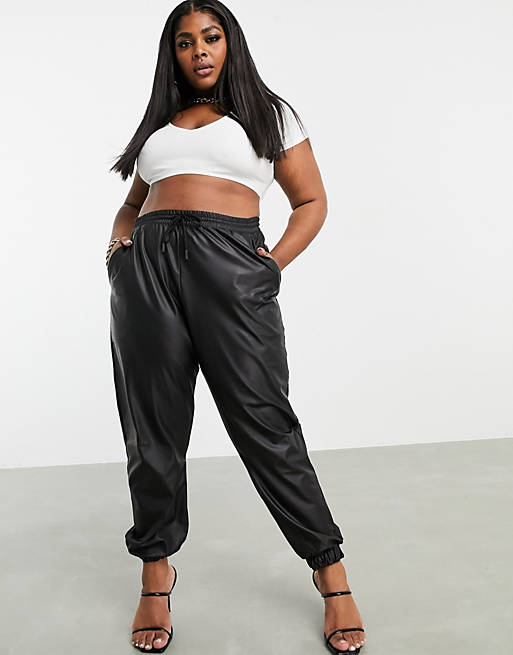 ASOS DESIGN Curve leather look jogger in black