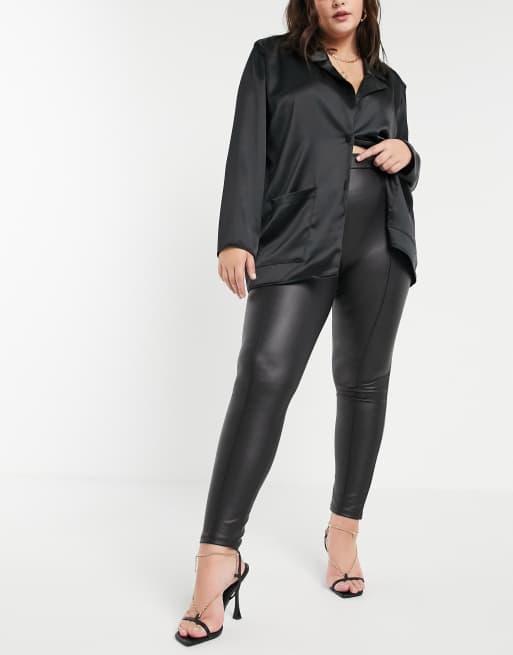 ASOS DESIGN Curve leather look legging with pintuck in black