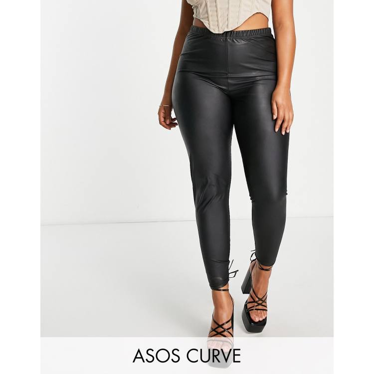 Curves Black Leather-Look High Waist Leggings