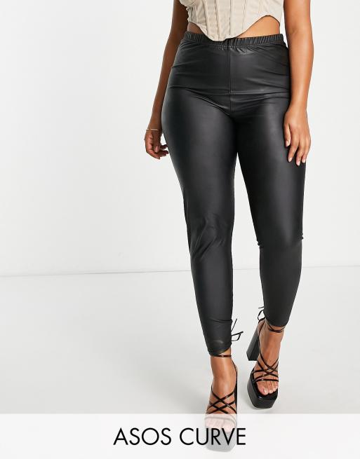 ASOS DESIGN Curve leather look leggings in black