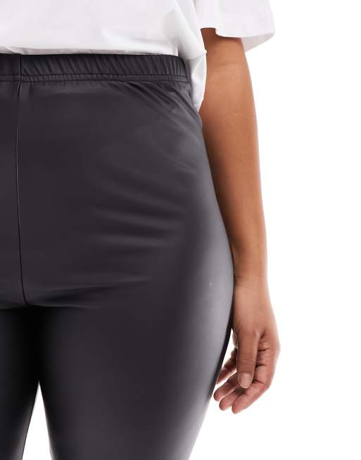 Curves Black Leather-Look High Waist Leggings