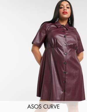 ASOS DESIGN Curve leather look mini shirt dress Ireland | Ubuy