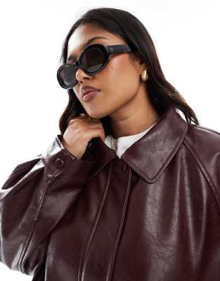 Asos Curve Asos Design Curve Leather Look Oversized Bomber Jacket In Red