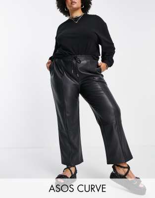 Asos Design Curve Faux Leather Peg Pant In Black In Black