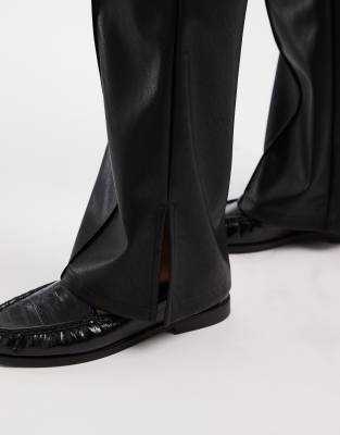 Asos Curve Asos Design Curve Leather Look Slim Flared Pants With Pintucks In Black