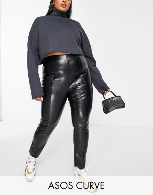 ASOS DESIGN leather-look leggings in black