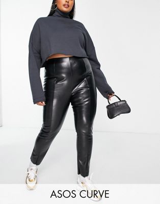 ASOS DESIGN Curve leather look super skinny trouser in black