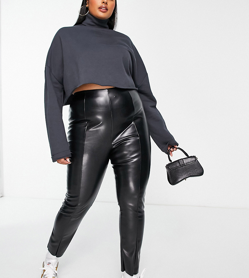 ASOS DESIGN Curve leather look super skinny trouser in black