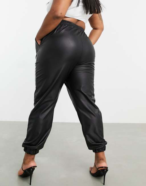 ASOS DESIGN Curve leather-look track pants in black, 2 of 4
