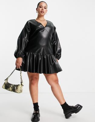 Classy Black Leather Dress ASOS DESIGN Curve Leather Look Wrap Front Mini  Smock Dress In Black