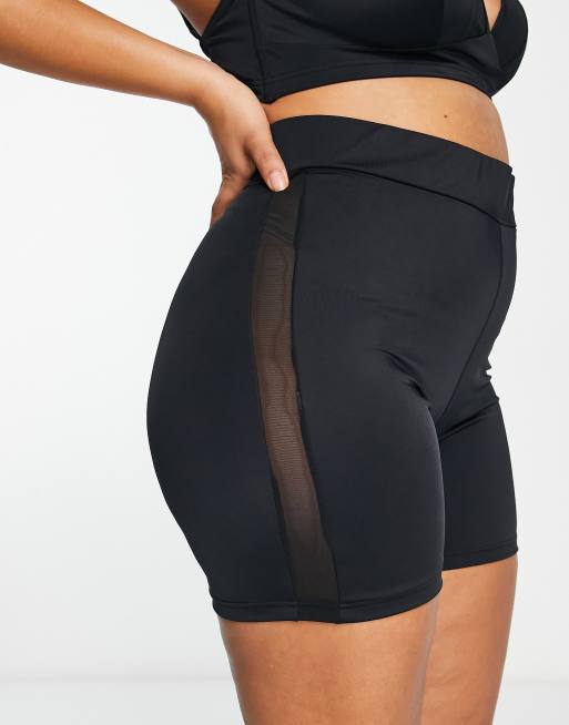 ASOS DESIGN Curve legging bikini bottoms with mesh detail in black