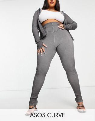 ASOS DESIGN Curve legging with contoured seaming in washed grey - ASOS Price Checker