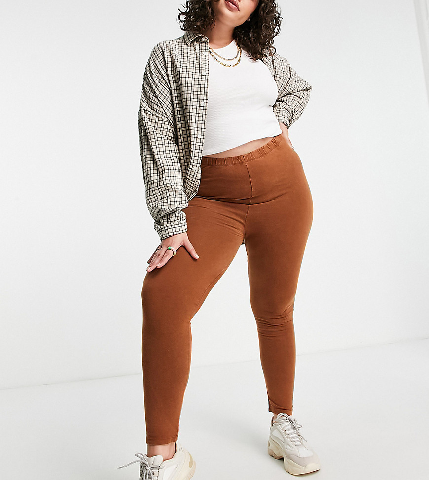 Plus-size leggings by ASOS DESIGN Add-to-bag material High rise Elasticated waist Bodycon fit
