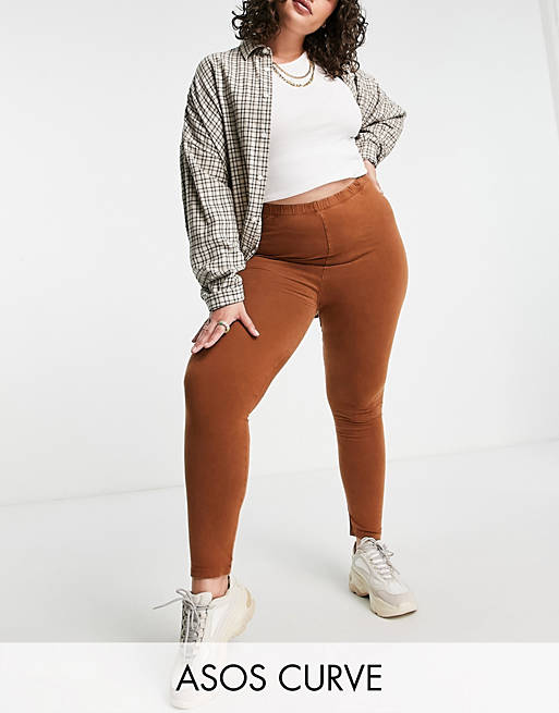 Women Curve legging with high waist in washed brown 