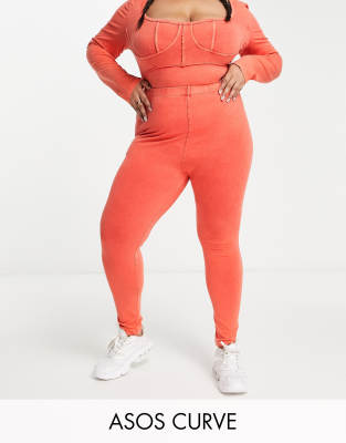 ASOS DESIGN Curve - Leggings in verwaschenem Rot