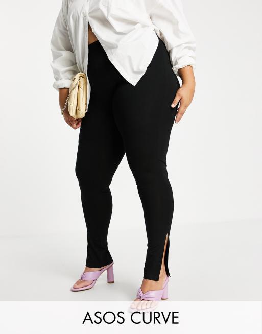 ASOS DESIGN Curve - Leggings neri con spacchi sui lati, colore nero