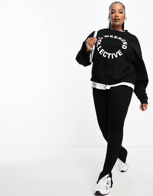 ASOS DESIGN Curve - Leggings neri con spacchi sui lati, colore nero