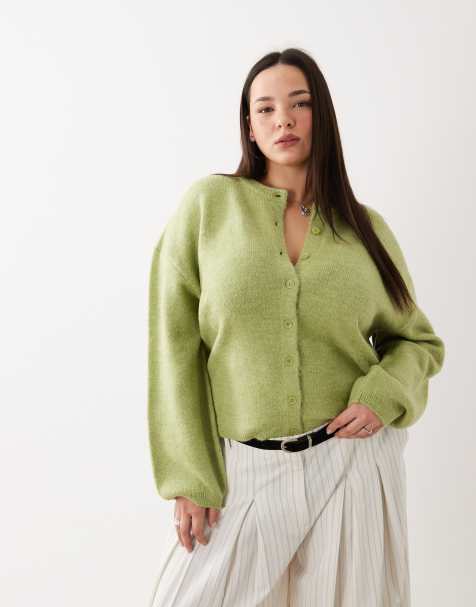 ASOS DESIGN Curve – Leichte Strickjacke in Pistaziengrün mit lockerem Schnitt - view 1
