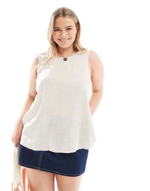 ASOS DESIGN Curve – Leinenmix-Trägertop in Steinbeige mit U-Rückenausschnitt, 2 von 4