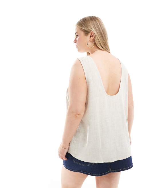 ASOS DESIGN Curve – Leinenmix-Trägertop in Steinbeige mit U-Rückenausschnitt, 4 von 4