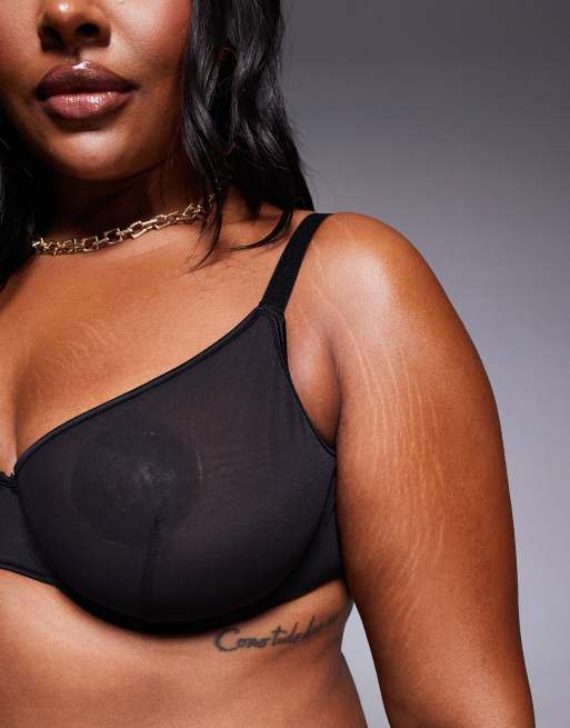 ASOS DESIGN Curve - Lennox - Beugel bh van mesh met satijnen biezen in zwart, 4 van 4