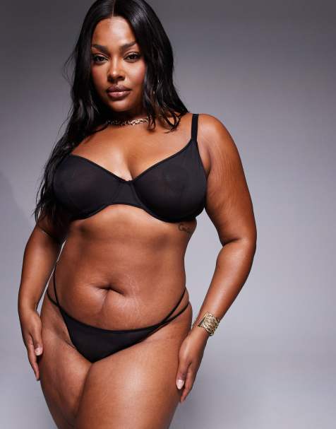 ASOS DESIGN Curve – Lennox – Lingerie aus Netzstoff in Schwarz mit Satineinfassung - view 1