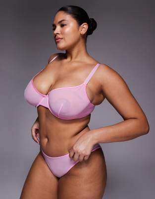 Asos Curve Asos Design Curve Lennox Mesh High Leg Brazilian Briefs With Satin Binding In Pink