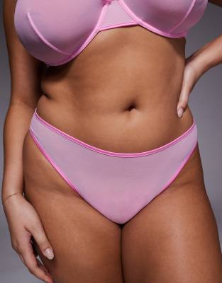 Asos Curve Asos Design Curve Lennox Mesh High Leg Brazilian Briefs With Satin Binding In Pink
