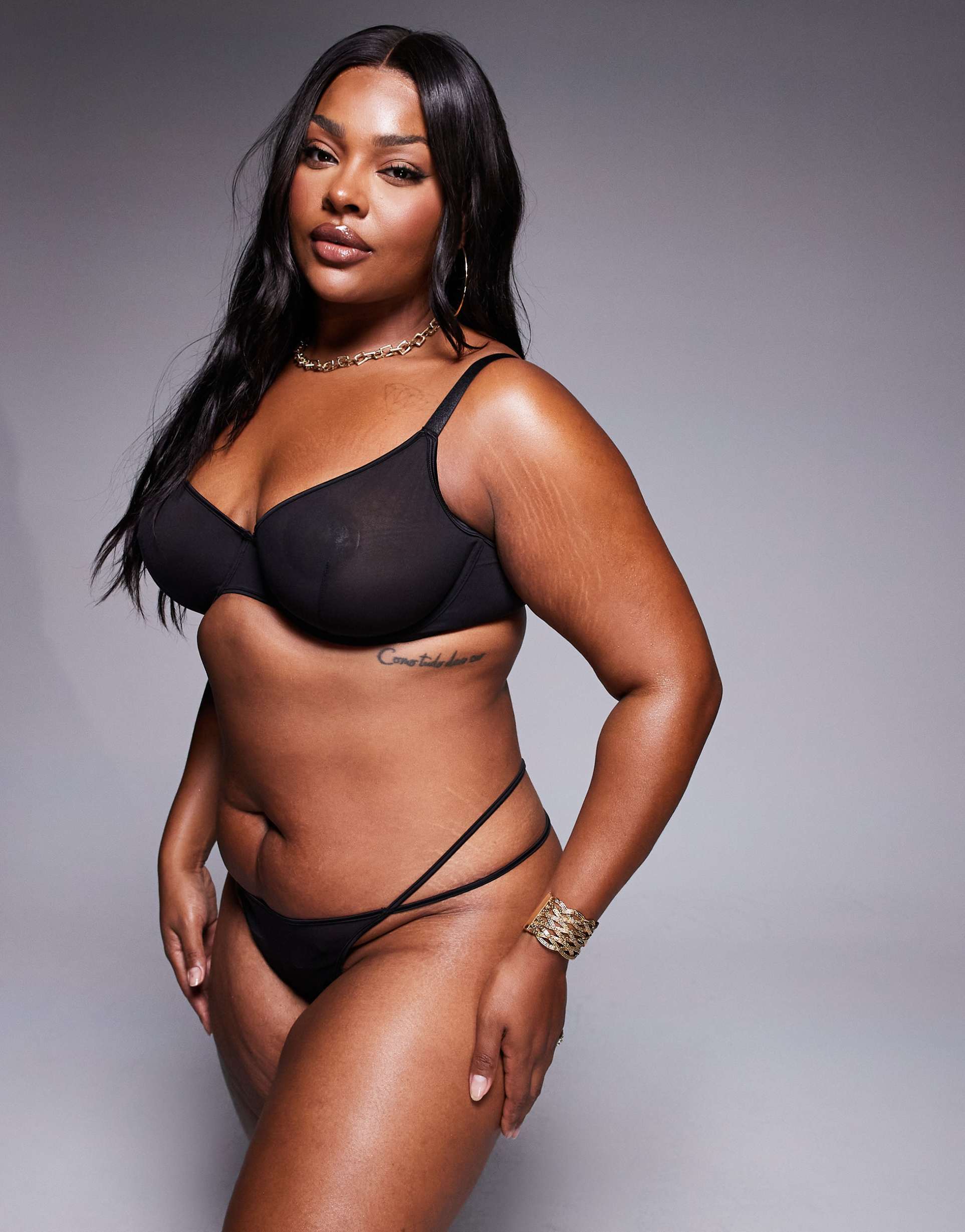 asos design curve lennox mesh tanga thong with satin binding in black