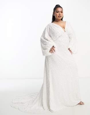 Dresses by ASOS Curve Aisle approved Plunge neck Blouson sleeves Open back Zip-back fastening Regular fit