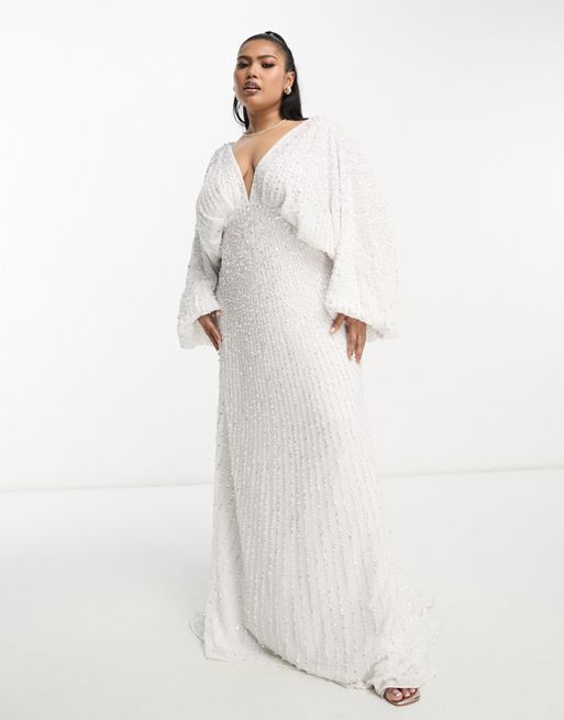 ASOS DESIGN Lennox sequin blouson sleeve wedding dress with train