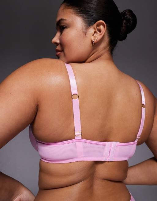 ASOS DESIGN Curve Lennox sheer mesh underwire bra with satin binding in baby pink, 3 of 4
