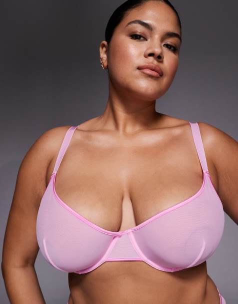 ASOS DESIGN Curve - Lennox - Soutien-gorge à armatures en tulle transparent à bords en satin - Rose pastel - view 1