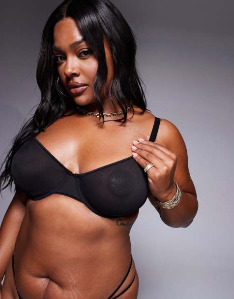 ASOS DESIGN Curve – Lennox – Svart bygelbehå i mesh med passpoaler i satin - view 1