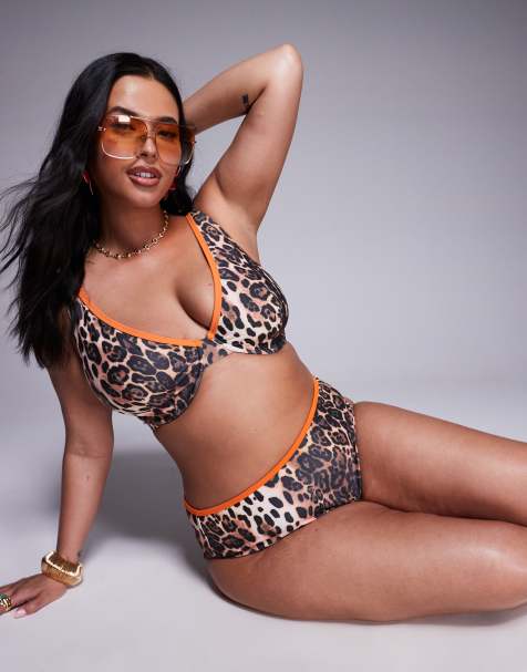 ASOS DESIGN Curve - Leo - Bikini met contrasterende biezen en dierenprint - view 1