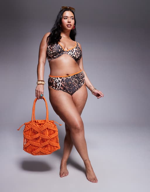 ASOS DESIGN Curve - Leo - Bikinitrusser med kontrasterende kantbånd og dyreprint, 3 af 4