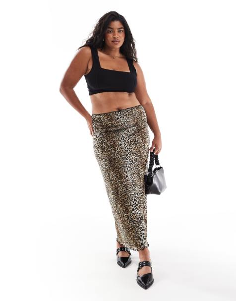 ASOS DESIGN Curve – Leopardmönstrad midikjol i mesh - view 1