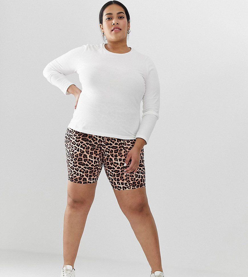 ASOS DESIGN Curve – Leopardmönstrade leggingsshorts-Flerfärgad