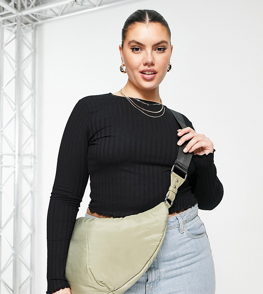 Tops by ASOS Curve For the rotation Round neck Lettuce-edge trims Cropped length Slim fit