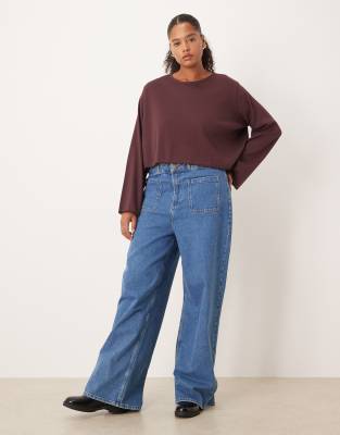Asos Curve Asos Design Curve Lettuce Hem Long Sleeve T-shirt In Brown