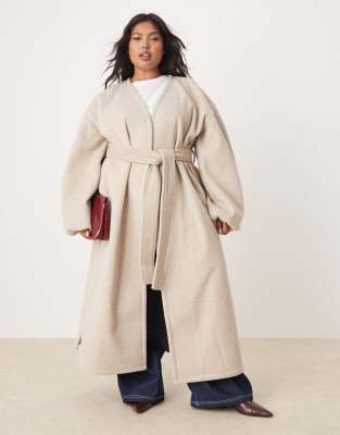 ASOS DESIGN Curve lightweight longline formal coat in oatmeal-No color