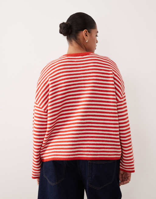 ASOS DESIGN Curve lightweight relaxed cardigan in red stripe, 4 of 4
