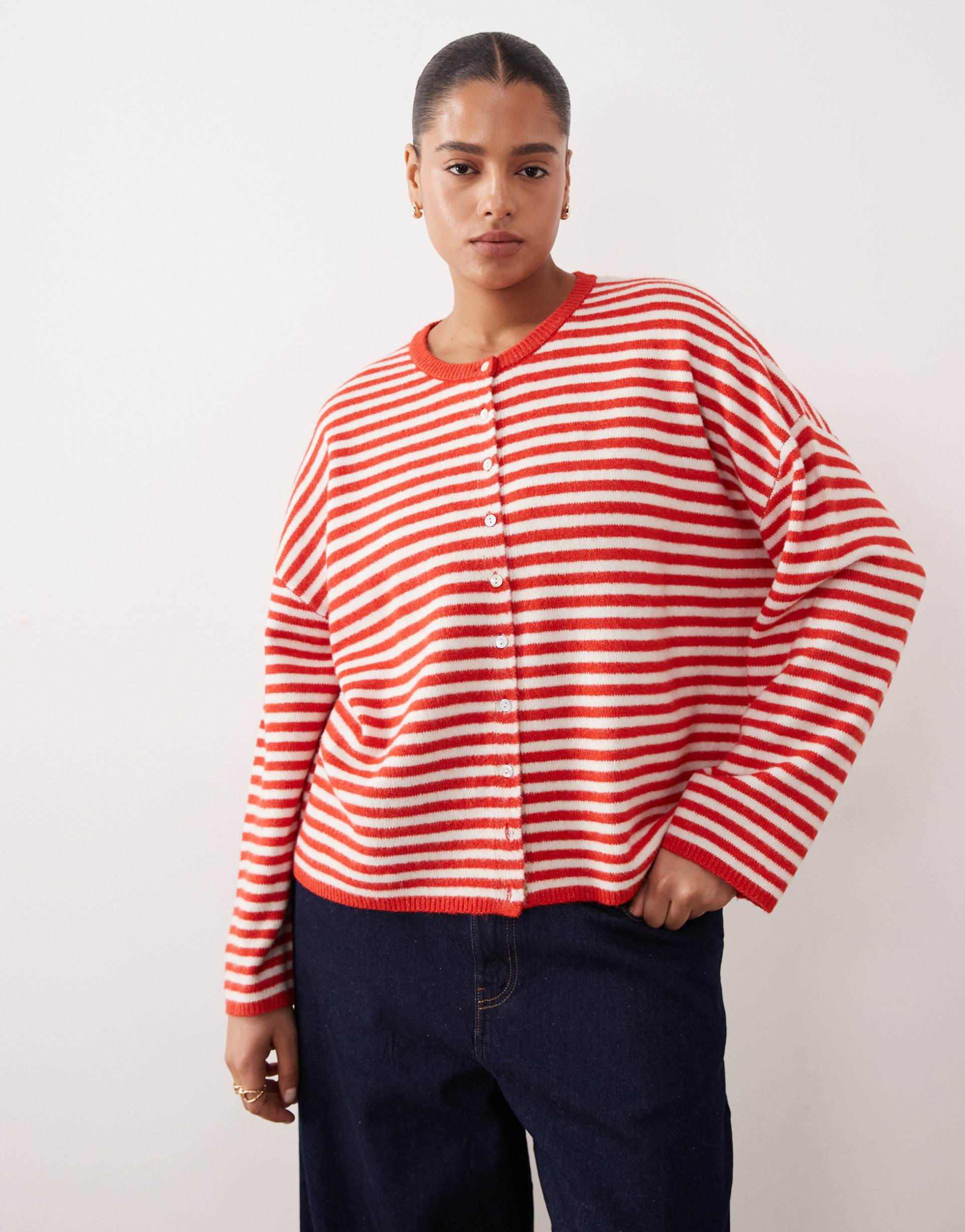 asos design curve lightweight relaxed cardigan in red stripes