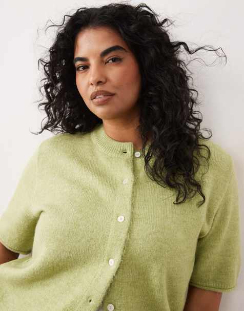 ASOS DESIGN Curve lightweight relaxed short sleeve cardigan in pistachio - view 1