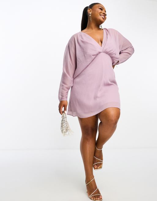 ASOS DESIGN Curve – Lila miniklänning i chiffong med pingvinärm, exklusivt hos ASOS