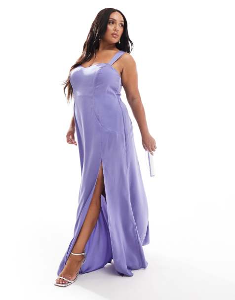 ASOS DESIGN Curve - Lilla maxikjole med slids og hjerteformet hals i satin - Kun hos ASOS - view 1