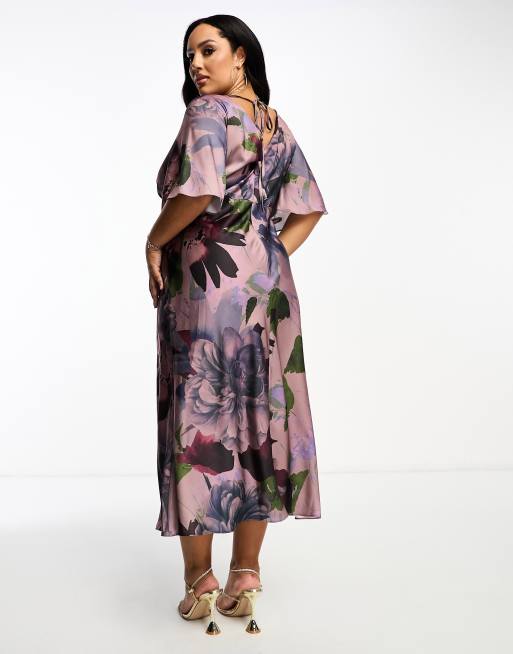 ASOS DESIGN Curve - Lilla midikjole med flagrende ærmer og blomstermønster - Kun hos ASOS, 2 af 4