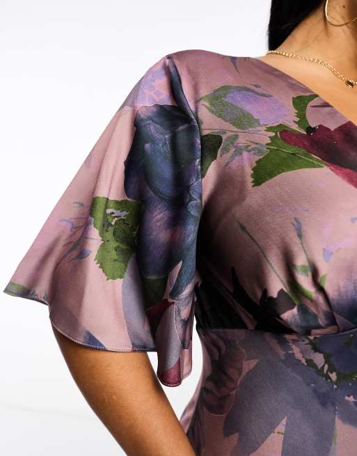 ASOS DESIGN Curve - Lilla midikjole med flagrende ærmer og blomstermønster - Kun hos ASOS, 3 af 4