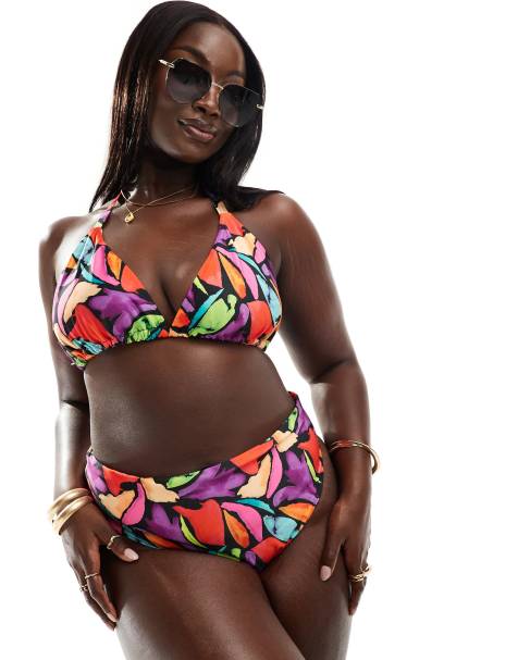 ASOS DESIGN Curve Lillie bikini in multi abstract print - view 1